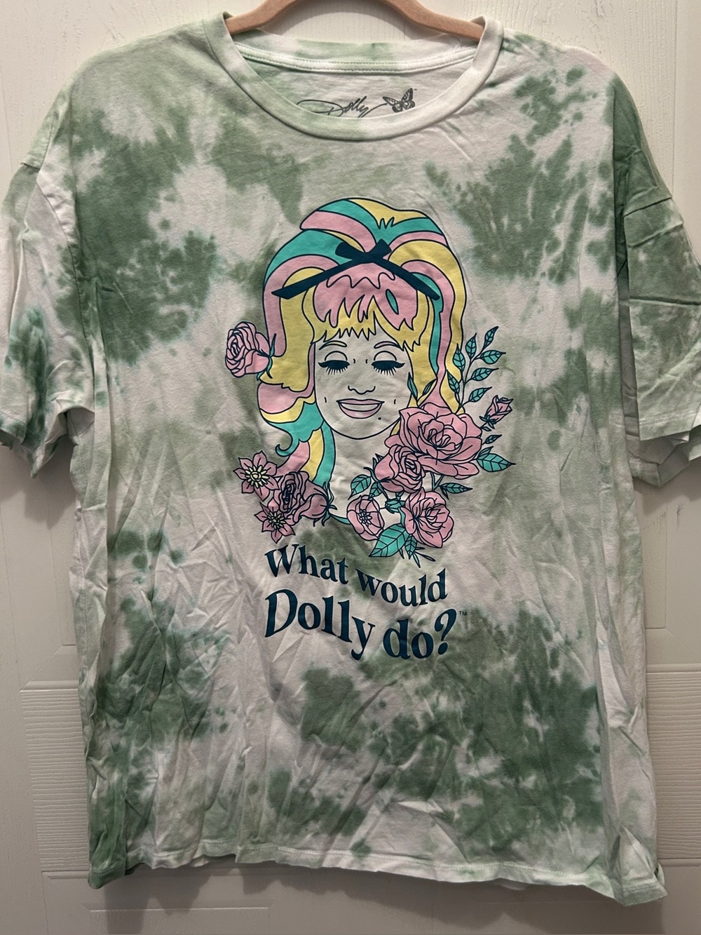 Green and White Tie-Dye What Would Dolly Do? Tee Shirt